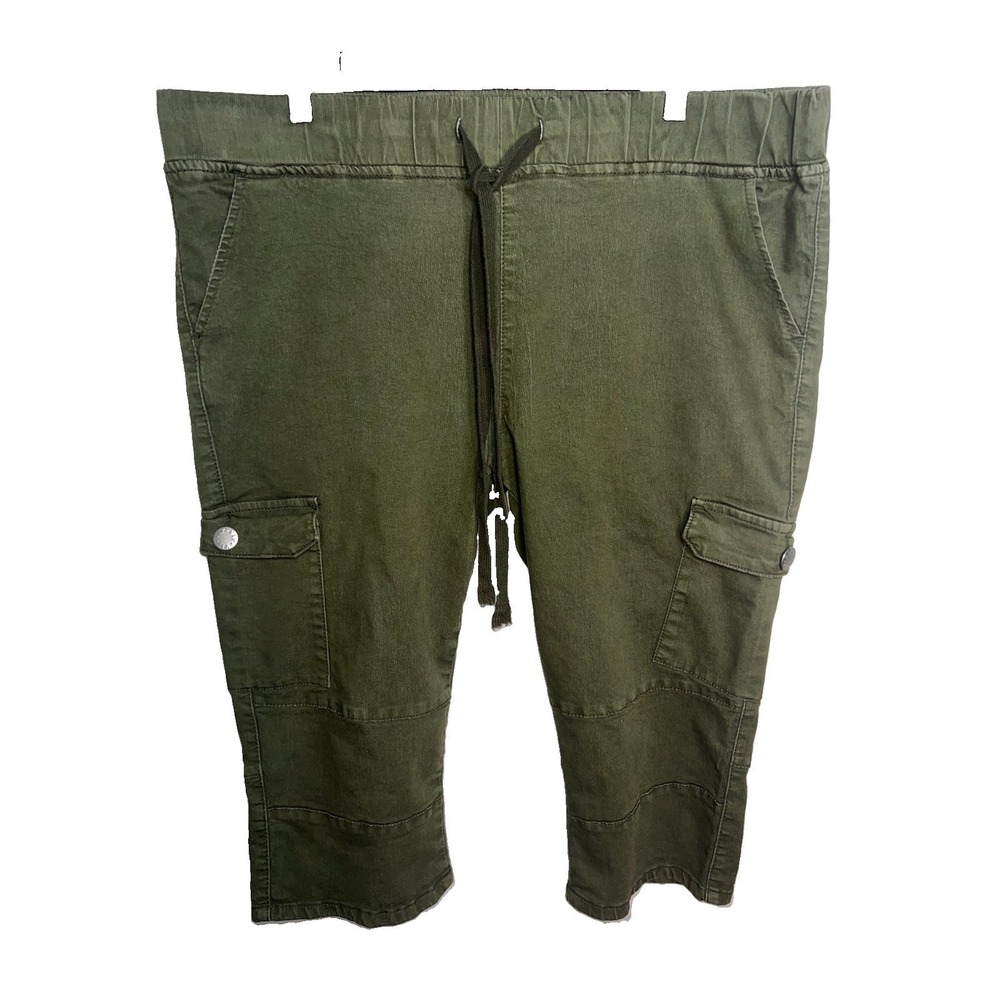 VIP Olive Cargo Moto Denim Capris 23/24 Elastic Waist Drawstring Gorpcore